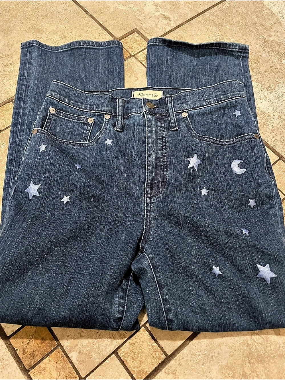 EUC Madewell Cali Demi Boot Star & Moon, cali Demi-boot Bootcut Jeans size 28